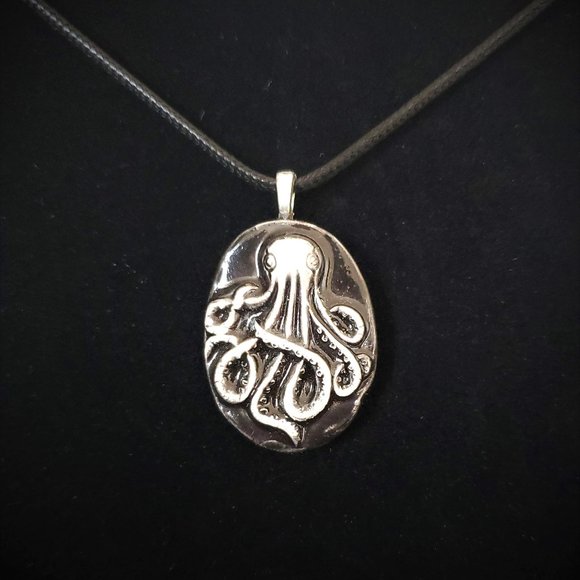 Handmade Ceramic Black Octopus Kraken Pendant Necklace - Picture 1 of 14